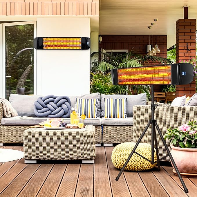 Paraheeter Electric Outdoor Heater, Infrared Patio Heater for Outdoor/Indoor Use, Wall Mounted/Ceiling/Tripod Infrared Heater Outdoor, 1500W Electric Patio Heater, CSA certificate.