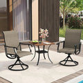 VICLLAX 3 Pieces Patio Dining Set Includes 28" Square Small Outdoor Table and 2 Patio Swivel Chairs for Lawn Garden, Walnut Tabletop and Mixed Brown Fabric