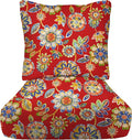 RSH DECOR: Deep Seating Cushion with Pillow Back | 25” x 25” Seat | Water and Fade-Resistant Spun Fabric | Outdoor Chair Cushion Set for Patio Furniture | Daelyn Cherry