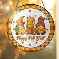 FLAGWIX Fall Decorations for Home - Happy Fall Y'all Stained Glass Window Hanging 8 in - Fall Gifts for Women Men, Gnomes Sun Catchers Indoor Window Garden Decor, Thanksgiving Decorations Sun Catcher