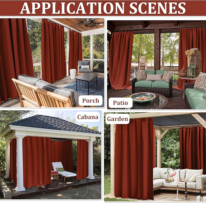 Gazebo Universal Replacement Privacy Curtain,12'×12' Gazebo Outdoor Waterproof Curtains, 4-Panels Sidewall Curtains with Double Zipper for Patio Canopy, Garden and Backyard (Curtain Only)