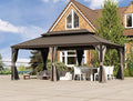 Domi 12x20FT Outdoor Gazebo, Hardtop Gazebo with Galvanized Steel Double Roof, Metal Gazebos with Drainage System Patio Pergola for Patio Deck Backyard,Curtain and Netting,Brown