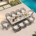 PURPLE LEAF Patio Dining Set for 10 All-Weather Wicker 11 Piece Aluminium Outdoor Table and Chairs Set Included Cushions for Backyard Indoor Decor Kitchen Modern Outdoor Furniture Set Champagne
