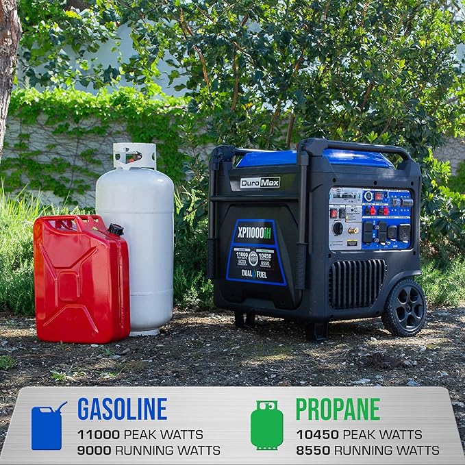 DuroMax XP11000iH 11,000-Watt Dual Fuel Portable Digital Inverter Generator - Gas & Propane, Remote Electric Start, Transfer Switch Ready, RV & Emergency Ready
