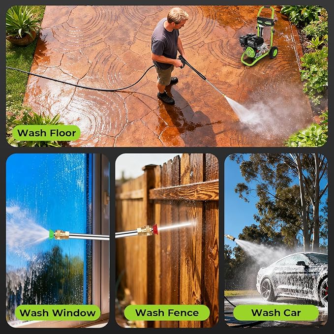 4200 PSI Gas Pressure Washer, 4.0 Max GPM 212CC 7HP Commercial Gas Power Washer, Spray Gun and Wand, 5 Nozzle Set, for Cars/Fences/Driveways/Homes/Patios/Furniture (Green)