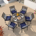PURPLE LEAF 7 Pieces Patio Dining Set Cast Aluminum Patio Furniture with 6 Armchairs and 47" Round Table, Cushion and Pillow Included, for Lawn Yard Garden Outdoor Dining Set, Navy Blue