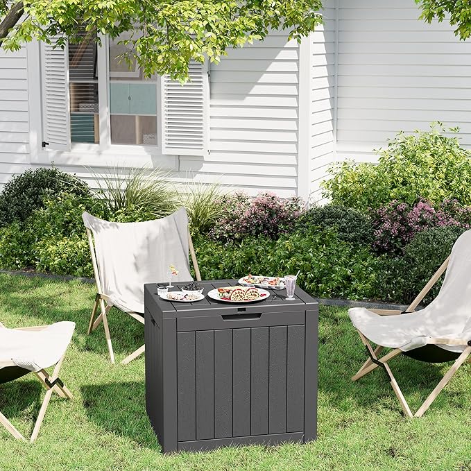 31 Gallon Outdoor Storage Box, Waterproof Resin Deck Box with Lockable Lid – Storage Cabinet for Patio Furniture, Pool Supplies, Garden Tools – Indoor & Outdoor Use