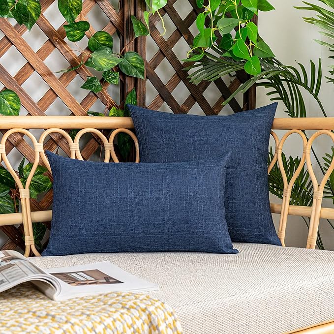 Kevin Textile Pack of 2 Outdoor Waterproof Pillow Covers Throw Pillow Covers Decorative Pillowcases Classic Checkered Pillow Cases for Sofa Couch Patio Garden 24x24 Inch Blue