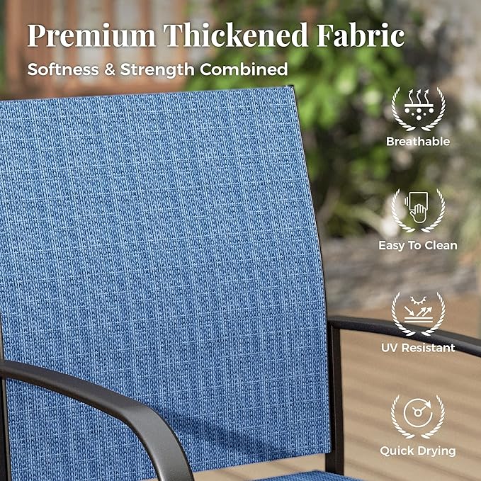 Patio Table and Chairs Set for 4, 5 Pieces Outdoor Dining Set, 4 Blue Textilene Chairs and 42" Metal Round Table with Umbrella Hole, for Deck Garden Backyard Lawn Poolside
