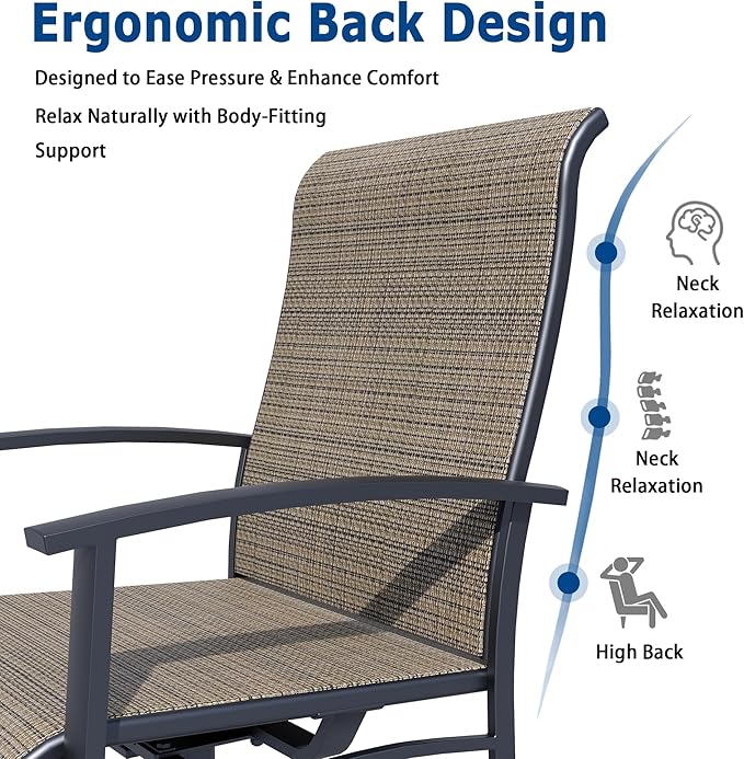 Patio Swivel Chairs Set of 4, Outdoor Swivel Chairs with Armrest, High Back Patio Chair with Metal Frame, All-Weather Outdoor Dining Chair for Deck, Porch and Lawn, Mocha