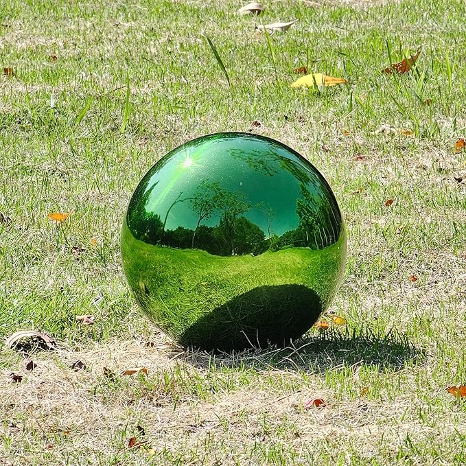 Stainless Steel Gazing Globe Mirror Ball, Decorative Gazing Balls for Garden, Reflective Smooth Garden Ball Sphere for Outdoor Yard Decoration (Green, Dia: 6 inch)