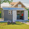 12x10 FT Outdoor Storage Shed Metal, Large Garden Tool Sheds Outdoor with Lockable Doors, Waterproof Steel Utility Storage Building, Heavy Duty Equipment Shed for Backyard Patio Lawn Garden, Grey