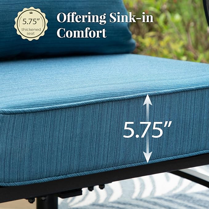 Patio Chairs Set of 2, High Back Outdoor Patio Metal Leg Chairs with 5.75" Thick Cushions for Bistro Balcony Porch Deck and Yard, Peacock Blue