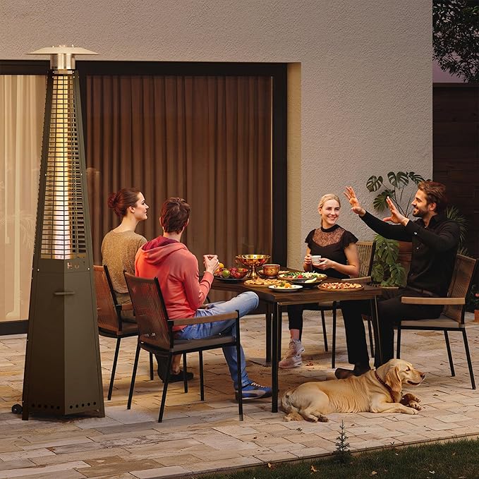 LAUSAINT HOME Hexagon Pyramid Patio Heater, 48,000 BTU Outdoor Patio Heater All Stainless Steel, Upgraded Quartz Glass Tube Propane Heater for Backyard Commercial, Tip-Over Protection, Cover & Wheels