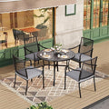 HERA'S HOUSE Round Patio Table and Chairs, Metal Outdoor Dining Sets for 4, 42" Black Table with 4 Cushioned Armrest Chairs for Garden Lawn Backyard