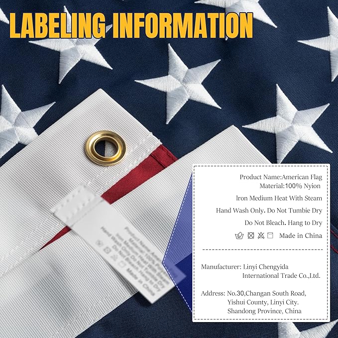 American Flag 3x5ft Long Lasting for Outside, Heavy Duty Nylon, Embroidered Stars, Brass Grommets, Perfect for Outdoor US Flags Show Your Patriotism