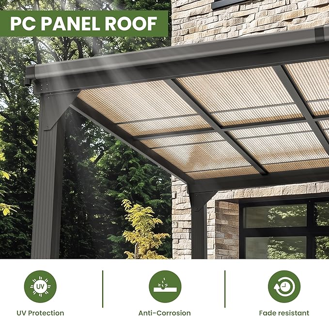 10 * 14FT Pergola,Outdoor Gazebo,Hardtop Lean to Gazebo,Wall Mounted Pergola,Pergolas Gazebos Clearance,Aluminum Frame Pergola,UV Resistant Patio Roof,Patio Awnings for Porch,Lawn,Backyard