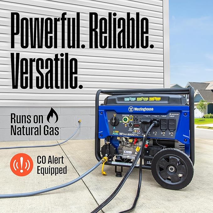 Westinghouse 12500 Peak Watt Tri-Fuel Home Backup Portable Generator, Remote Electric Start, Transfer Switch Ready, Gas, Propane, and Natural Gas Powered
