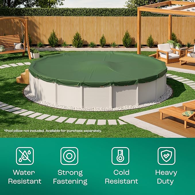Yankee Emerald Series Pool Covers for Above Ground Pools | Round 15 ft Swimming Pool Cover w/Steel-Core Cable, Winch for Winterization | 9 mil Medium-Thickness for Off-Season, On-Season Protection