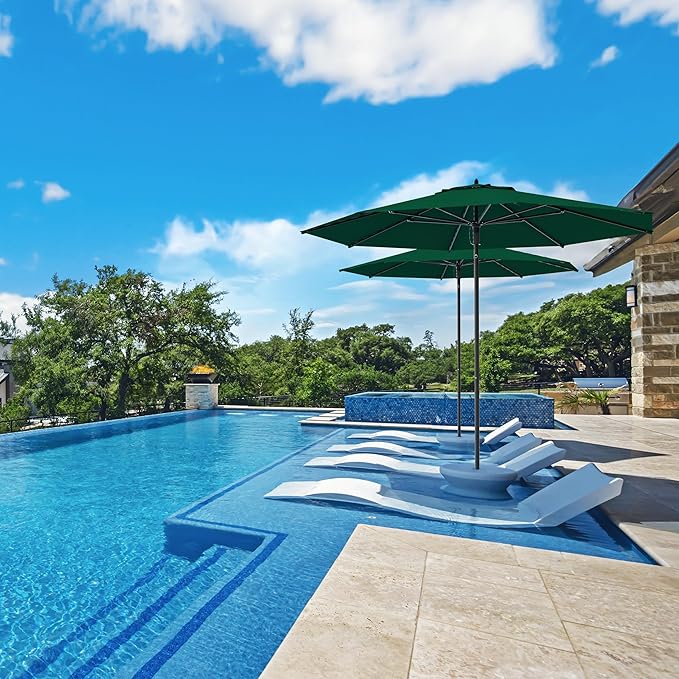 Midtown Umbrellas Push Pop Sunbrella Umbrella 9 Feet Outdoor Umbrella in Forrest Green Acrylic - Patio Umbrella, Backyard Umbrella, Garden Umbrella, Picnic Table Umbrella & Pool Umbrella - Black Pole