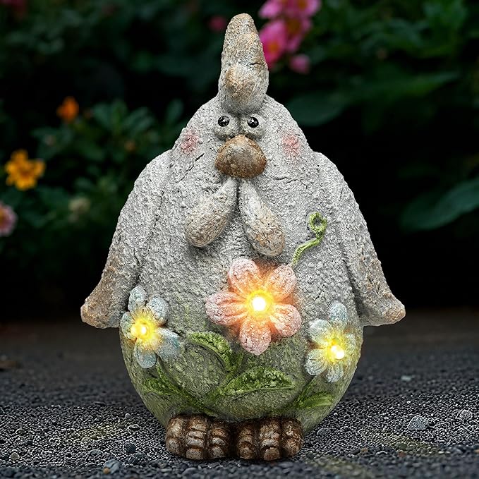 Solar Chicken Garden Statue with LED Lights for Outdoor Decoration,Chicken Statue Sculpture Yard Decorations, Outdoor Animal Figurine Gifts for Garden Patio Lawn Backyard Farmhouse