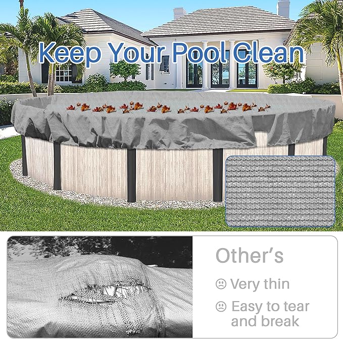 ECOOPTS 14 ft Round Pool Cover for Above Ground Pools, Swimming Pool Cover Protector Winter Safety Cover (Light Grey)