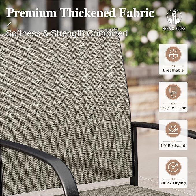 HERA'S HOUSE Patio Dining Chairs Set of 6, 36" Textilene Fabric Outdoor Chair with Wrought Iron Metal Frame Support 350lbs for Lawn Garden Backyard, Brown