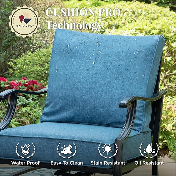 Patio Furniture Set 4 pcs, Outdoor Patio Furniture, 3-Seat Sofa, 2 Rocking Chairs, Coffee Table and 5.75" Extra Thick Cushion, Conversation Set for Backyard Deck, Navy Blue