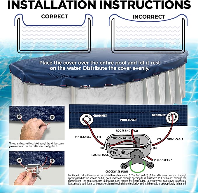 16 x 32 ft Oval Pool Covers for Above Ground Pools, Oval Winter Pool Cover, Swimming Pool Cover, Keeps Out Debris, Cold and UV Resistant, Supreme Mesh, Navy Blue