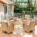 Outdoor Swivel Glider Rocker Chairs Set of 4 - Wicker Patio Furniture Set All Weather Patio Conversatio Sets with 2 Tempered Glass Side Table for Deck Backyard - Yellow Wicker Beige Cushion
