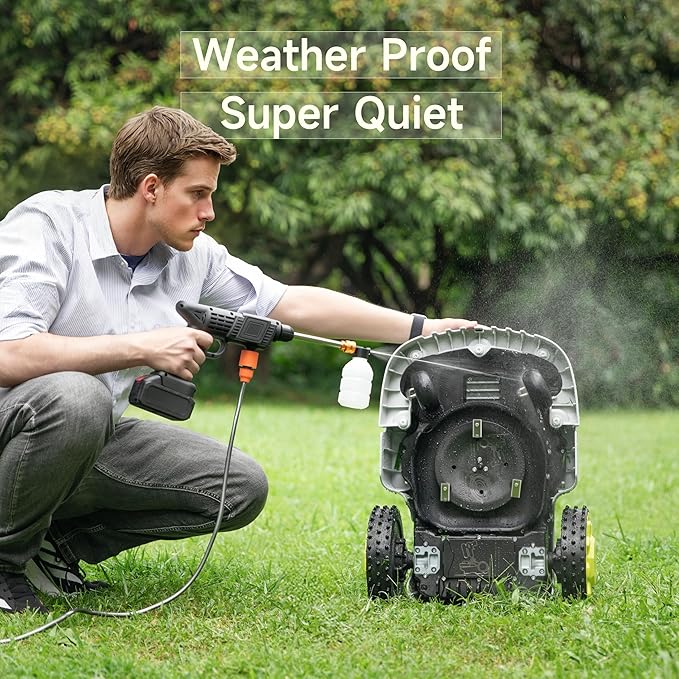 Robot Lawn Mower — 1.5 Acre Ultra Quiet Self Charging Robot Mower, Up to 4 inches Cutting Height, Robotic Lawn Mowers with RTK+4 Eye Vision, Mapping and Anti Theft tech, APP Control