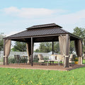 GREEN PARTY 12 X 18ft Hardtop Gazebo with Nettings and Curtains, Heavy Duty Double Roof Galvanized Steel, Outdoor Aluminum Gazebos Pergolas for Patios, Backyard, Deck, Garden, Lawns