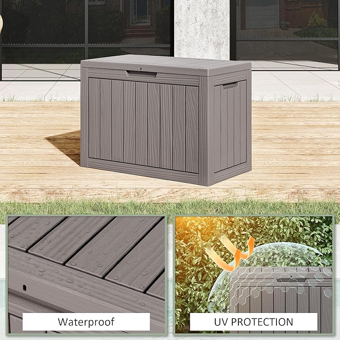 Outdoor Storage Box, 45 Gallon Outside Deck Box Waterproof,Resin Outdoor Storage Cabinet With Lockable Lid,Backyard Storage Bench For Garden Tools,Patio Cushions, Pool Tools, Package Delivery