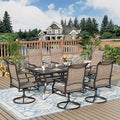 Patio Dining Set, 7 Person Outdoor Table and Chairs, 6 x Textilene Swivel Dining Chairs and 60" Rectangle Black Table, for Cozy Garden Settings, Grayish Brown