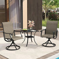 VICLLAX 3 Pieces Patio Dining Set Includes 28" Square Small Outdoor Table and 2 Patio Swivel Chairs for Lawn Garden, Black Tabletop and Mixed Brown Fabric