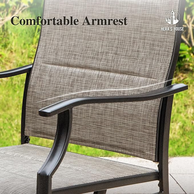 HERA'S HOUSE Patio Outdoor Swivel High-Back Rocking Chairs of 4, Outdoor Dining Chairs with All Weather Textilene Fabric,Wide Metal Armrests for Lawn, Porch or Garden