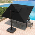 JZAC & QZYD 10 X 13 FT Cantilever Patio Umbrella with Base Included Outdoor Rectangle Offset Large Heavy Duty Double Top Umbrellas with 360° Rotation for Deck Backyard Garden, Black