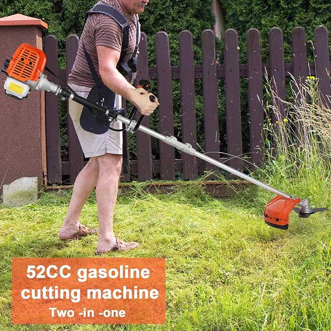 New Weed Eater Gas Powered 52cc 2-Stroke Gas Crank, 2 in 1 Grass Trimmer, Multi-Functional Trimming Tool - String Trimmer, Brush Trimmer (Red2)