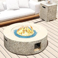 UPHA 42-inch Outdoor Propane Gas Fire Pit Table 50000 BTU Concrete Round FirePit for Outside Patio with Propane Tank Cover, Blue Glass Rocks, Rain Cover, Beige Texture
