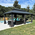 PURPLE LEAF 12' X 20' Patio Hardtop Gazebo Outdoor Pavilion Gazebo with Galvanized Steel Double Roof for Patio Lawn Garden Aluminum with Mosquito Nets and Curtains Grey