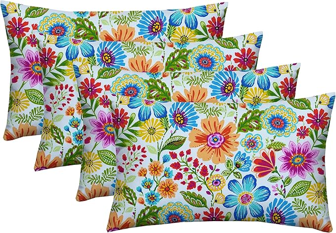 RSH Décor: Set of 4 Lumbar Throw Pillows | Indoor/Outdoor All Weather Polyester Fabric | Decorative Accent Cushions for Patio Furniture | Reversible | 26” x 16" | Gregoire Fresco