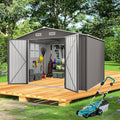 10x12 FT Outdoor Storage Shed,Large Metal Garden Shed with Double Door and Two Windows Waterproof Tool Shed for Backyard Patio Lawn Poolside,Grey