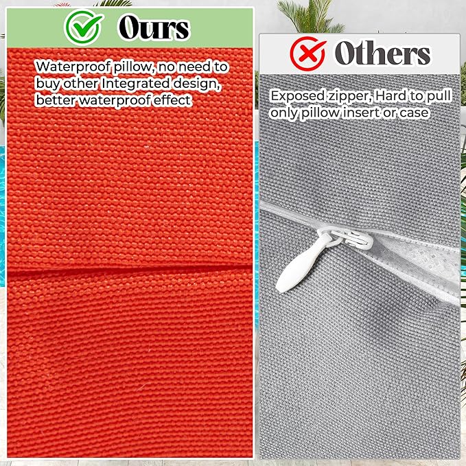 WOLKI Waterproof Outdoor Pillows 20x20 Feather and Down Filled Throw Pillow for Patio Furniture, Outside Decorative Pillow Set of 2, Orange