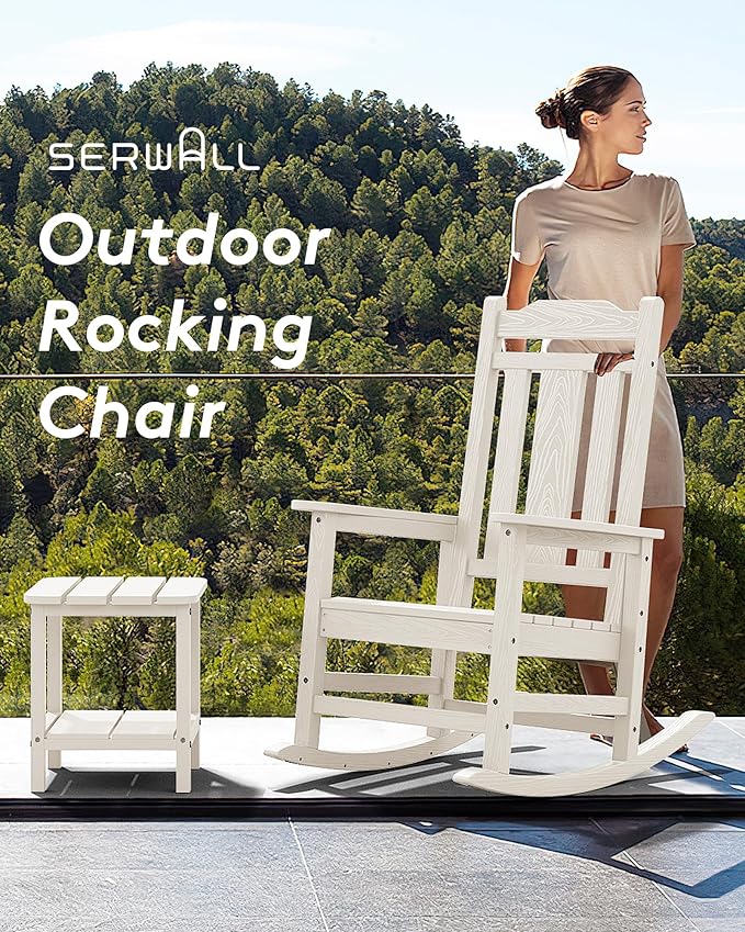 SERWALL Oversized Rocking Chair Set of 2 Outdoor, HDPE Outdoor Rocking Chair Set of 2, White