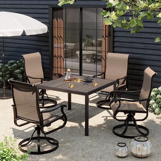 UDPATIO Patio Swivel Chairs Set of 4, Outdoor Patio Dining Chairs with All Weather Textilene Black Metal Frame for Lawn Garden Backyard, Brown