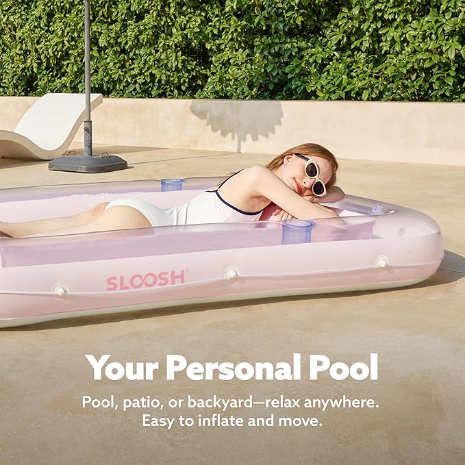 SLOOSH Inflatable Tanning Pool Lounger Float, 70" x 46" Pool Floats Adult with Pillow, 4 in 1 Suntan Tub Raft Floatie,Sunbathing Bed Lounge for Water Blow Up Kids Ball Pit Party Gifts, L-Purple Pink