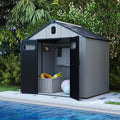 Domi 8×6ft Outdoor Resin Storage Shed - 292+ Cubic Ft Weatherproof Double-Wall Yard Shed with Skylight, Lockable Door and Carpet, Heavy-Duty Steel Frame Storage Building for Lawn Mower, Bike, Tools