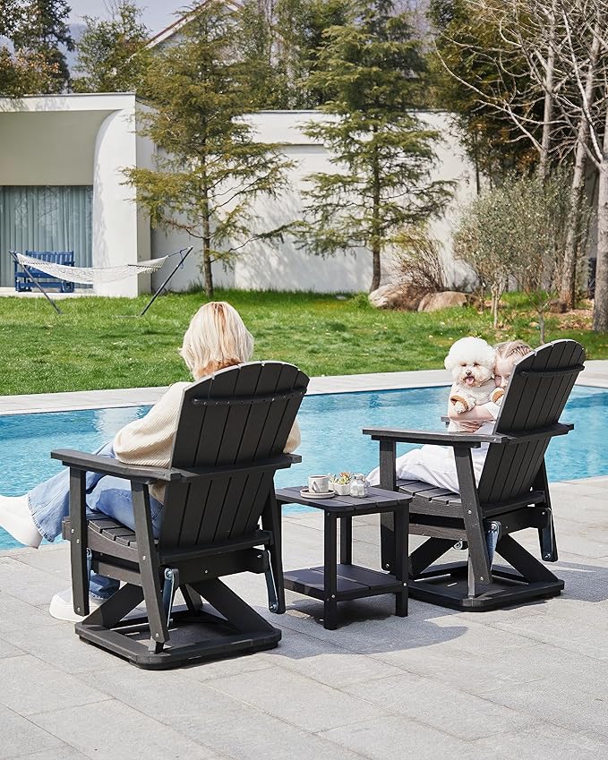 SERWALL Adirondack Swivel Glider Chair, HDPE Swivel Glider Set of 4 for Outdoor, All-Weather Glider Rocking Chair for Porch, Balcony, Black