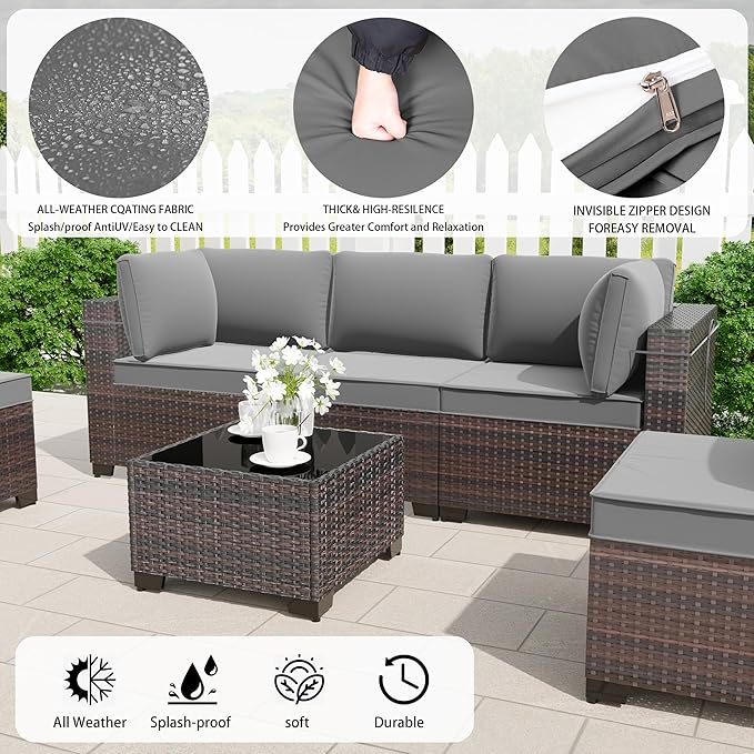 13 Pieces Outdoor Patio Furniture Set with Propane Fire Pit Table Outdoor Furniture Patio Sectional Sofa Conversation Sets w/ETL Approved 43" Gas Outdoor Fire Table & Coffee Table (Grey)