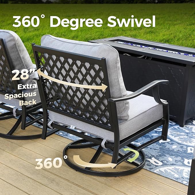 Patio Furniture Set 5 pcs, Outdoor Patio Furniture, 3-Seat Sofa, 2 Swivel Chairs, 2 Ottomans and 5.75" Extra Thick Cushion, Patio Conversation Set for Garden Backyard Deck,Grey